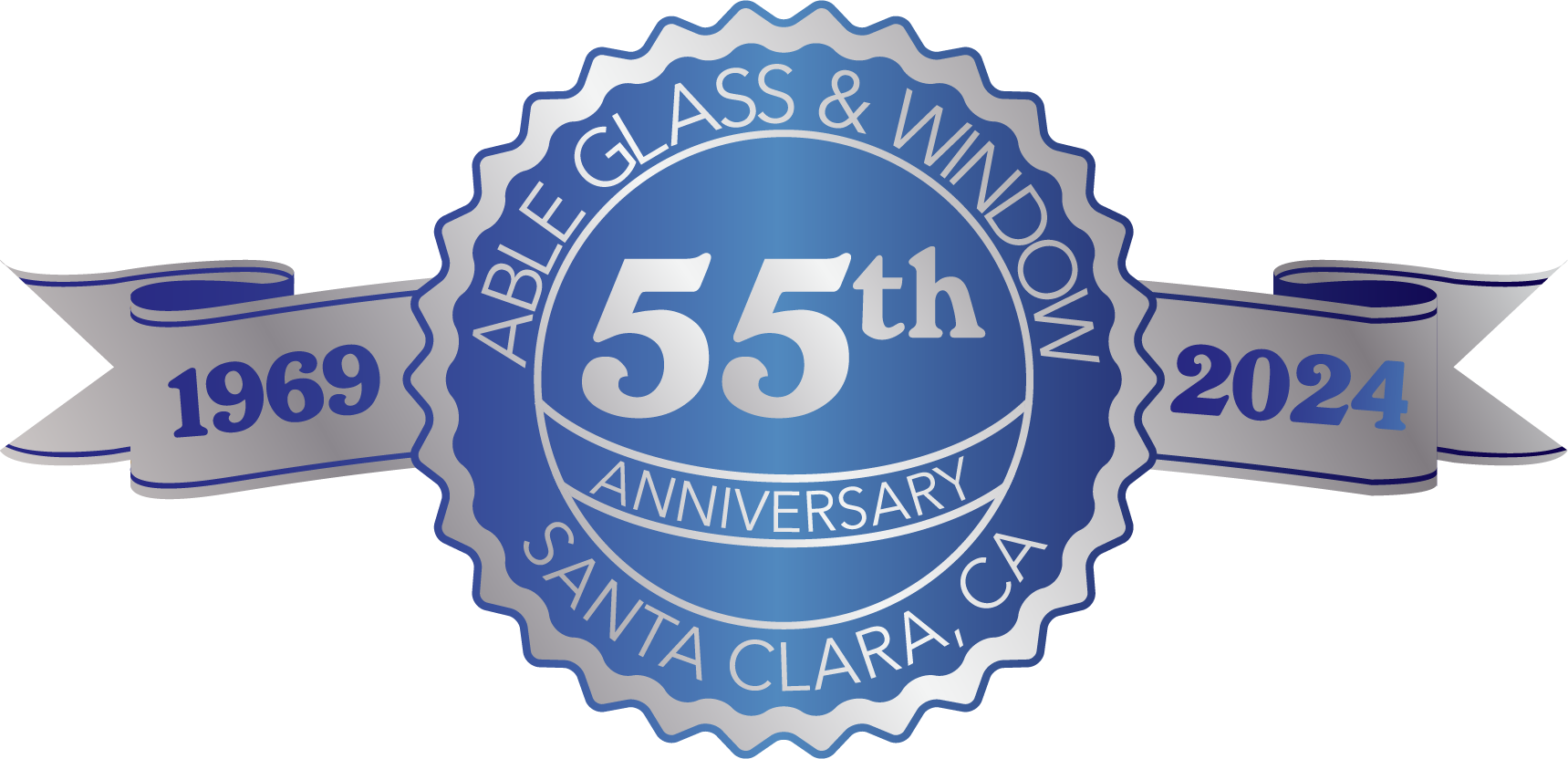 55th year anniversary label in blue and sliver