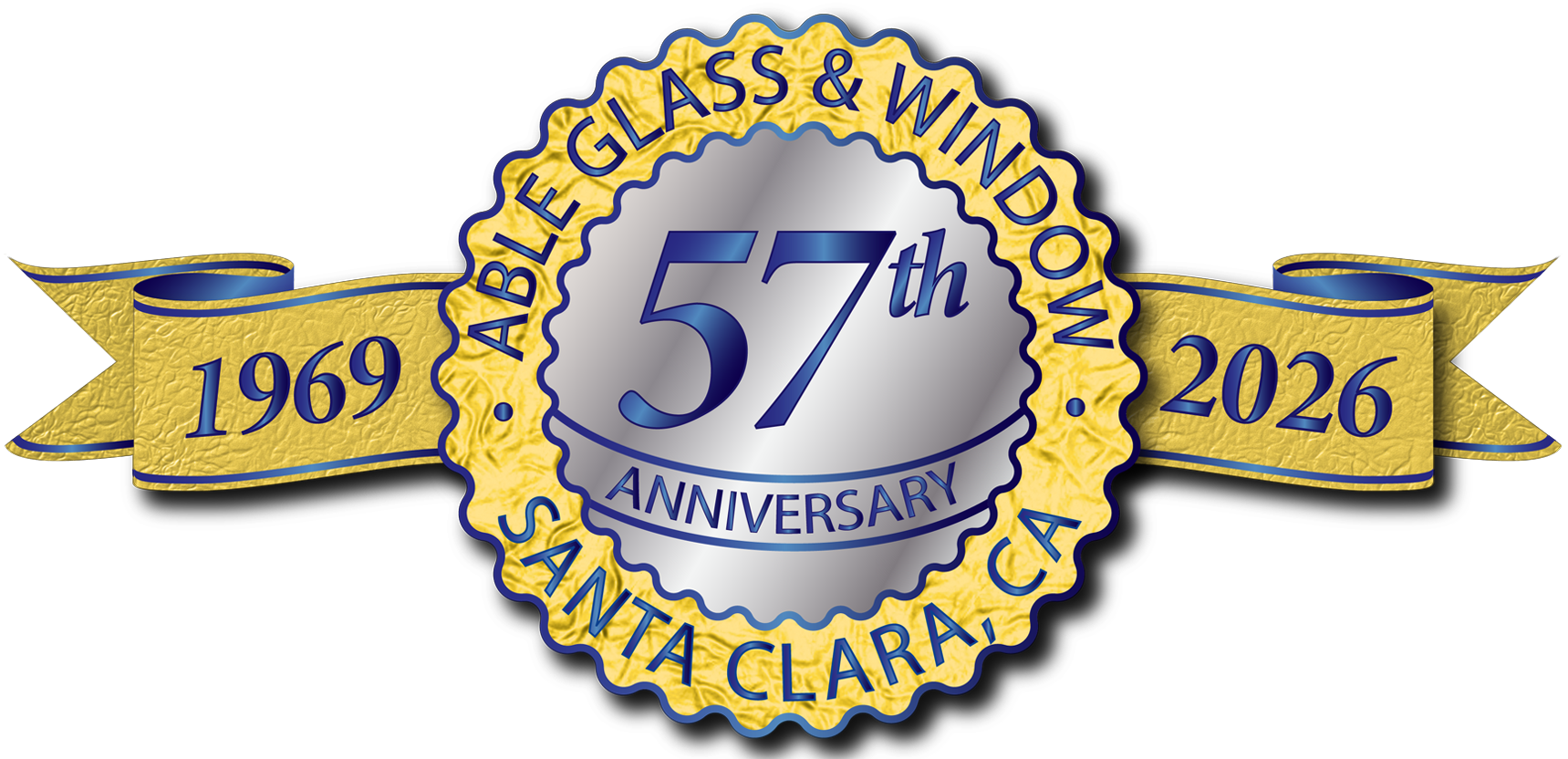 55th year anniversary label in blue and sliver